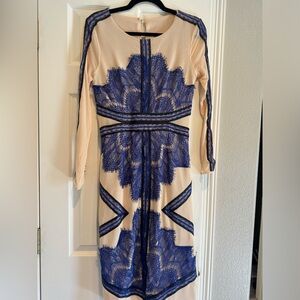 Long sleeve- blue lace dress, size 38